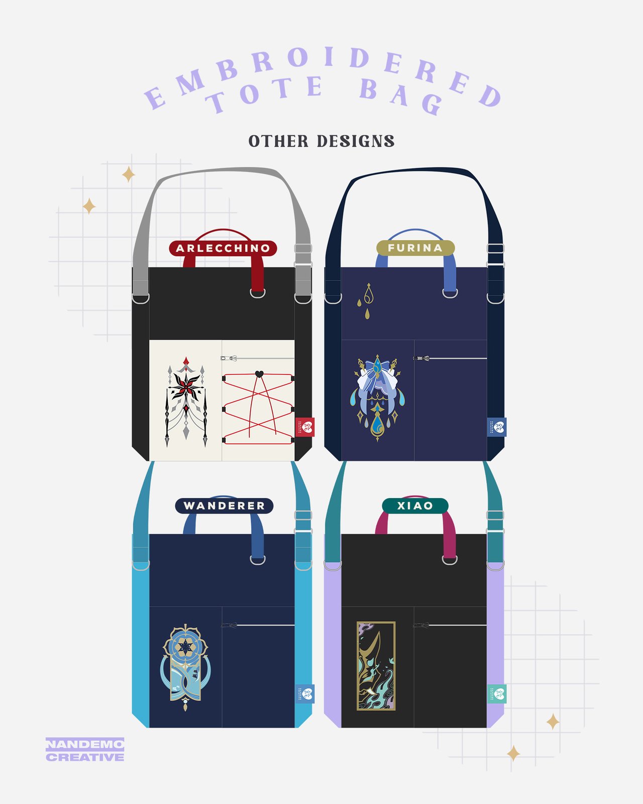 おまとめ御依頼品❤ PRE-ORDER Embroidered Tote Bag - ORV | Genshin Impact | Nandemo